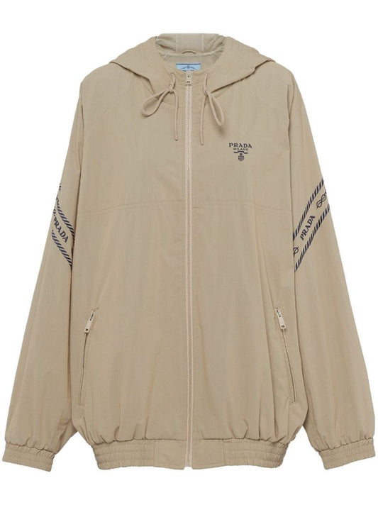 Beige Logo Embroidery Bomber Jacket