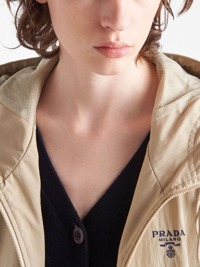 Beige Logo Embroidery Bomber Jacket
