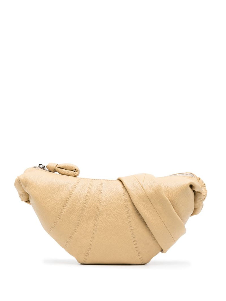 Neutral Small Croissant Leather Messenger Bag