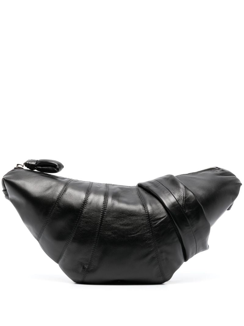 Black Medium Croissant Leather Messenger Bag