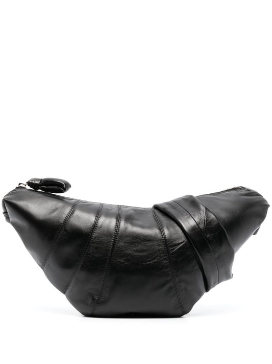Black Medium Croissant Leather Messenger Bag