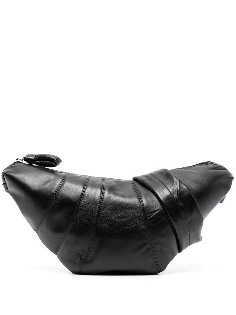 Black Medium Croissant Leather Messenger Bag