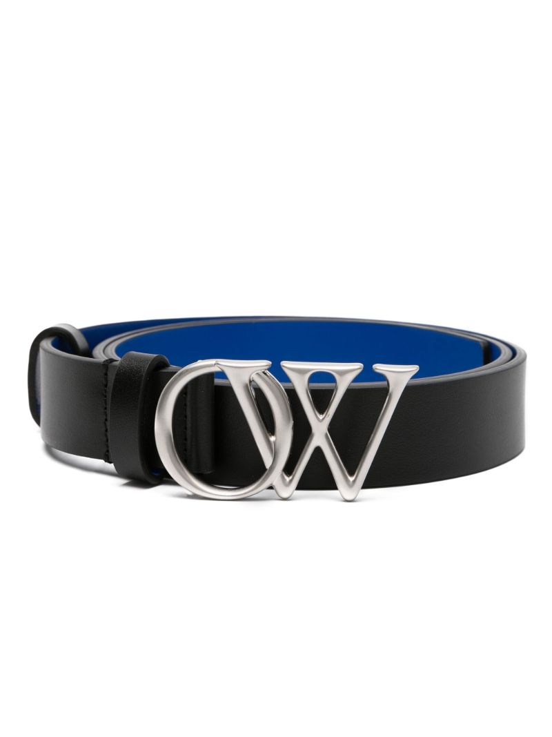 Black Ow-plaque Leather Belt