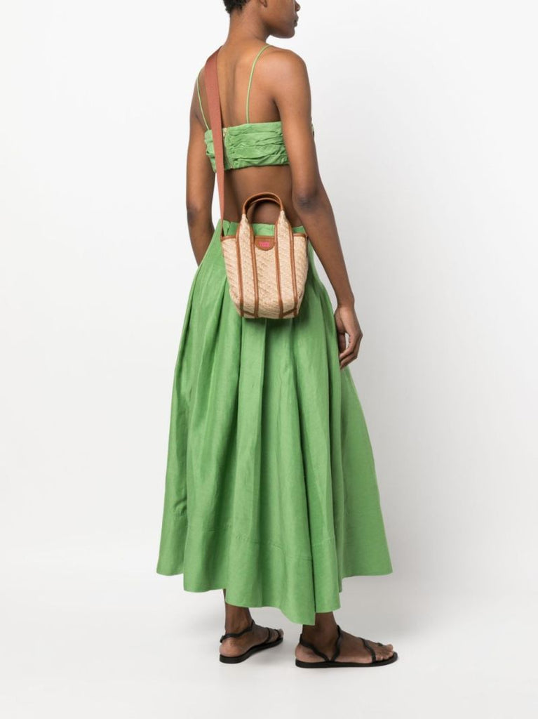 Brown Leather Trim Jute Tote Bag