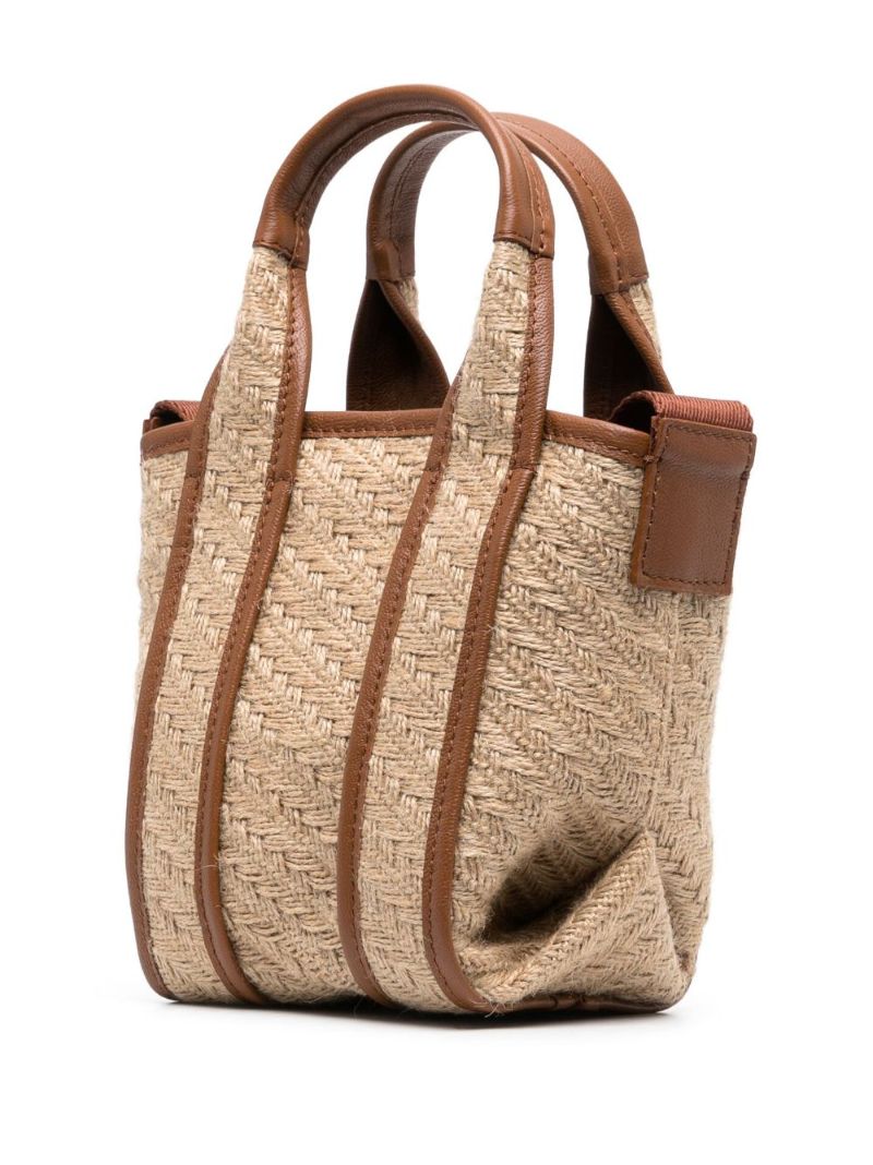 Brown Leather Trim Jute Tote Bag