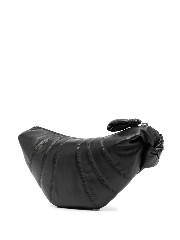 Black Small Croissant Leather Messenger Bag