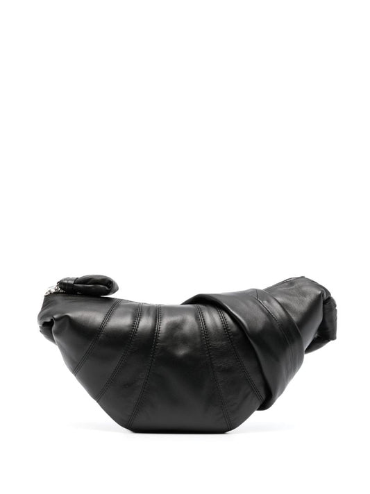 Black Small Croissant Leather Messenger Bag