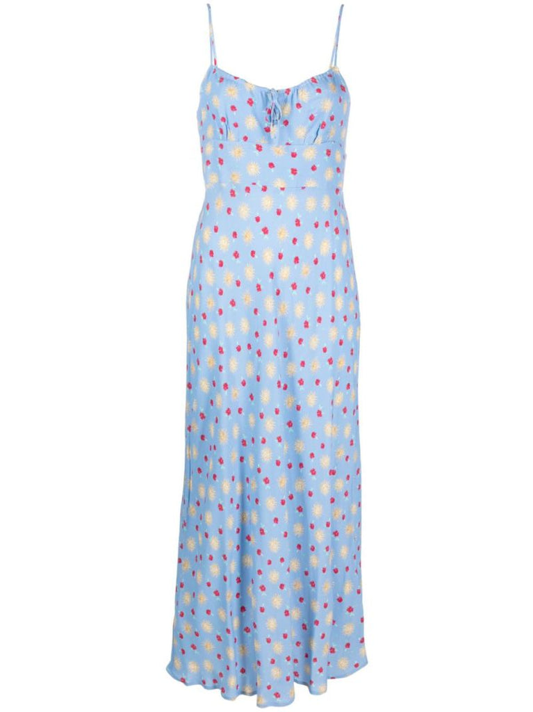 Blue Lanie Floral Print Midi Dress