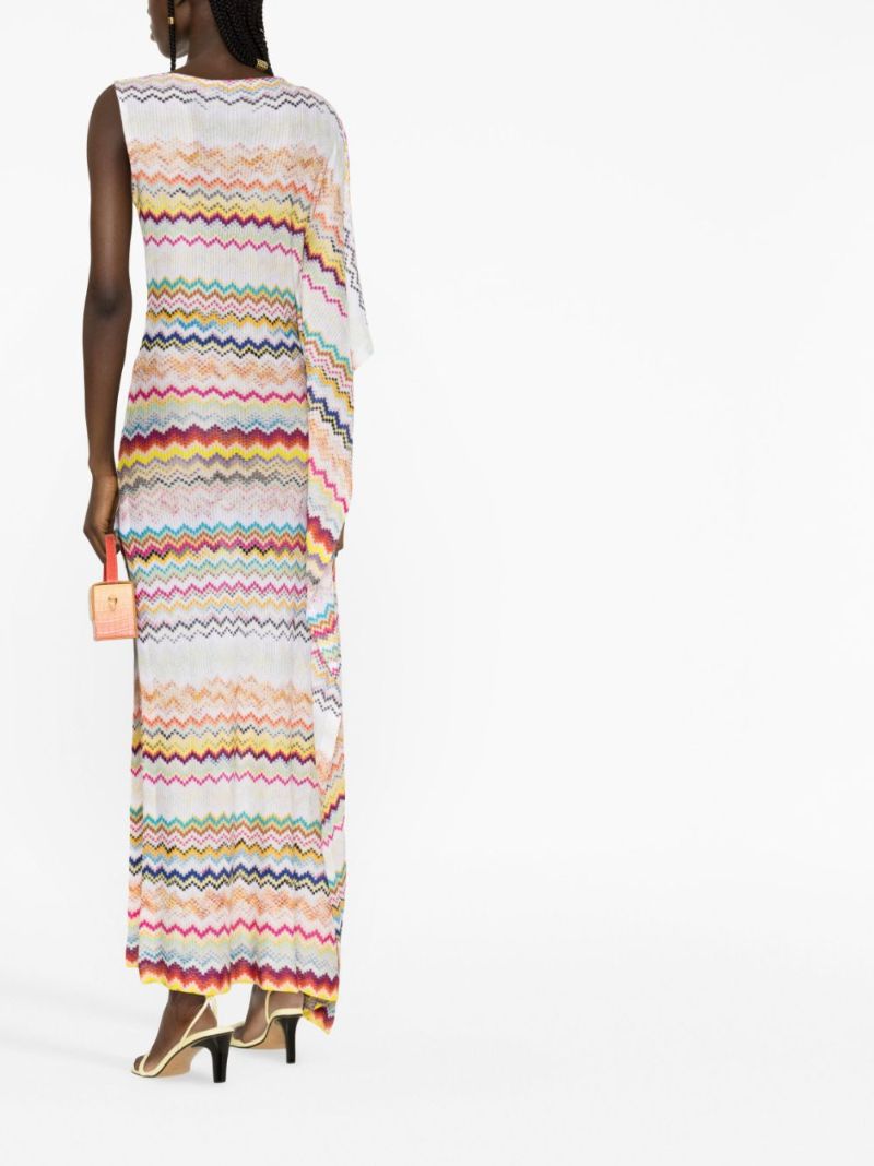 White Zigzag One Shoulder Maxi Dress