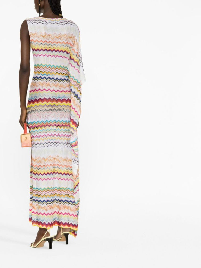 White Zigzag One Shoulder Maxi Dress