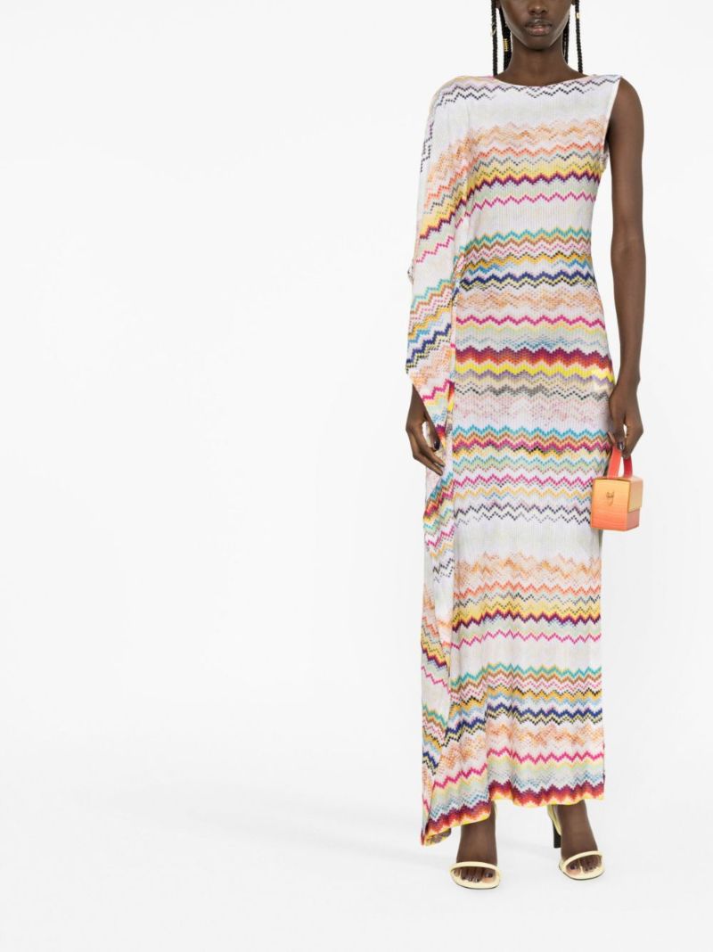White Zigzag One Shoulder Maxi Dress