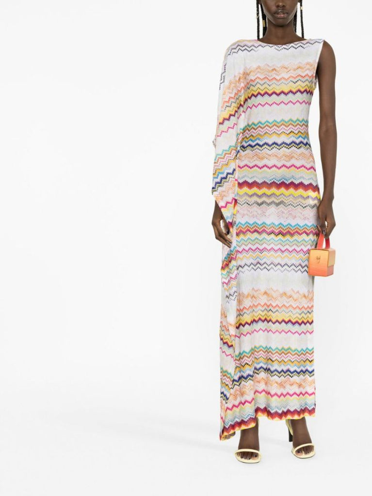 White Zigzag One Shoulder Maxi Dress