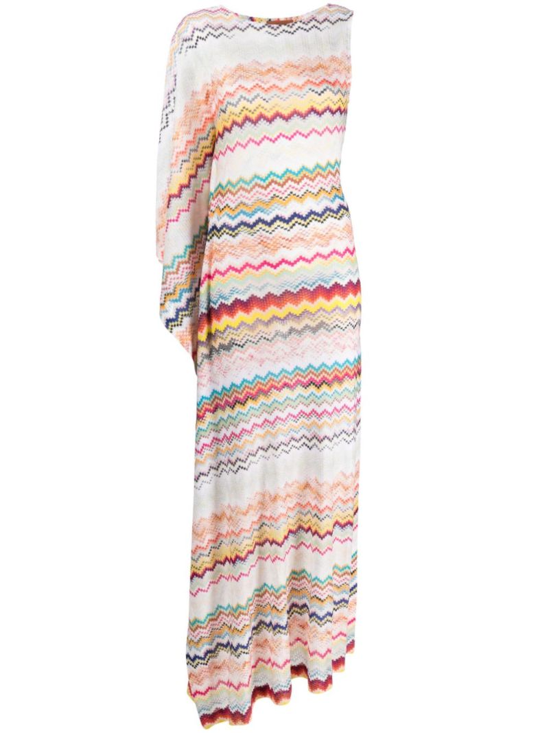 White Zigzag One Shoulder Maxi Dress