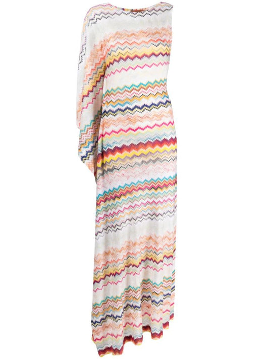 White Zigzag One Shoulder Maxi Dress