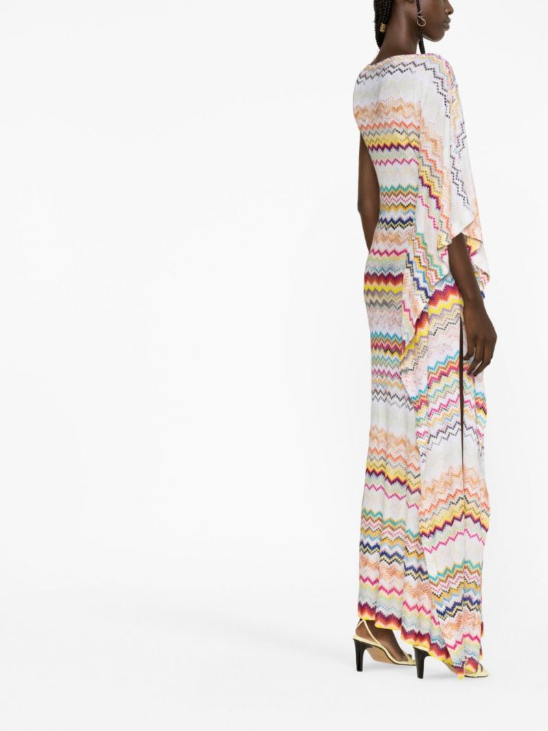 White Zigzag One Shoulder Maxi Dress