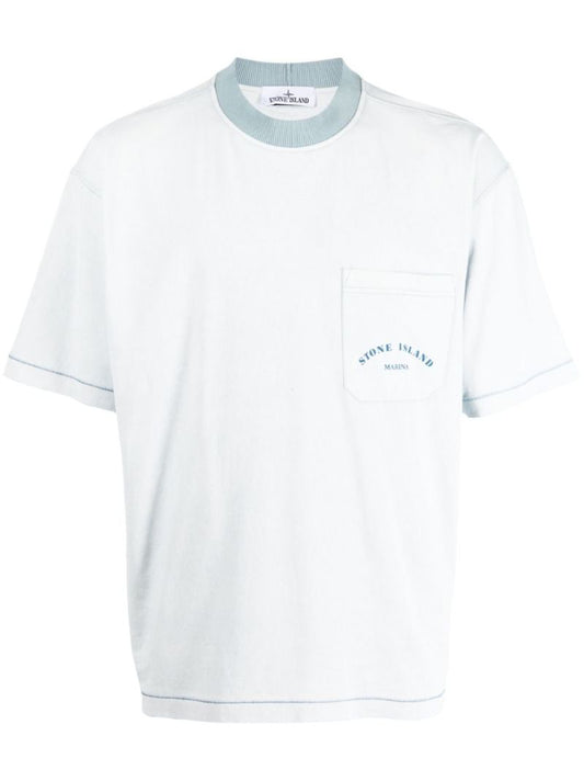 Blue Logo Print Cotton T-shirt
