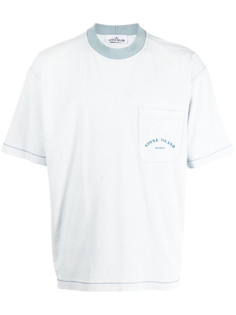 Blue Logo Print Cotton T-shirt