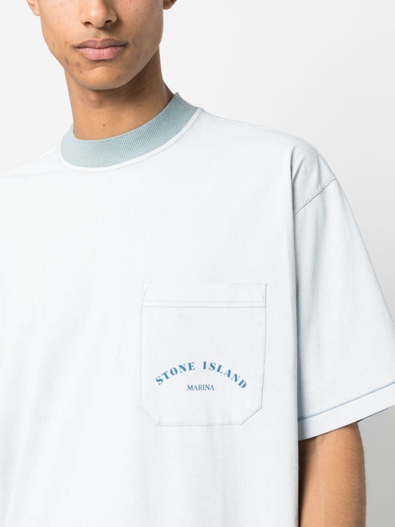 Blue Logo Print Cotton T-shirt