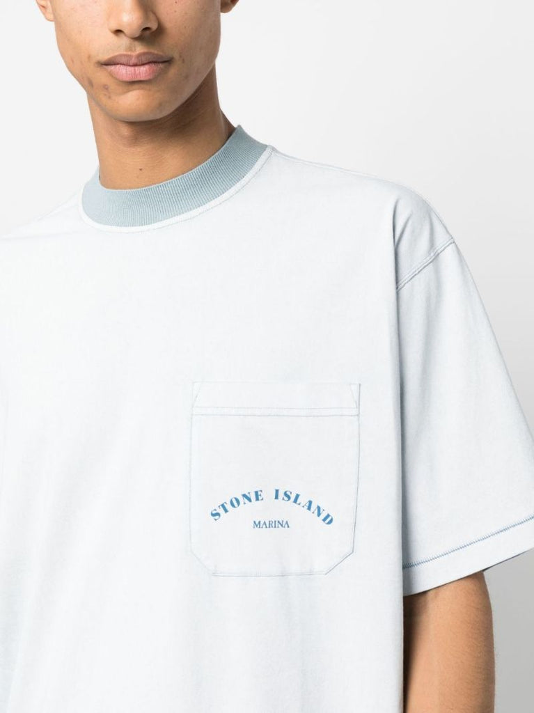 Blue Logo Print Cotton T-shirt