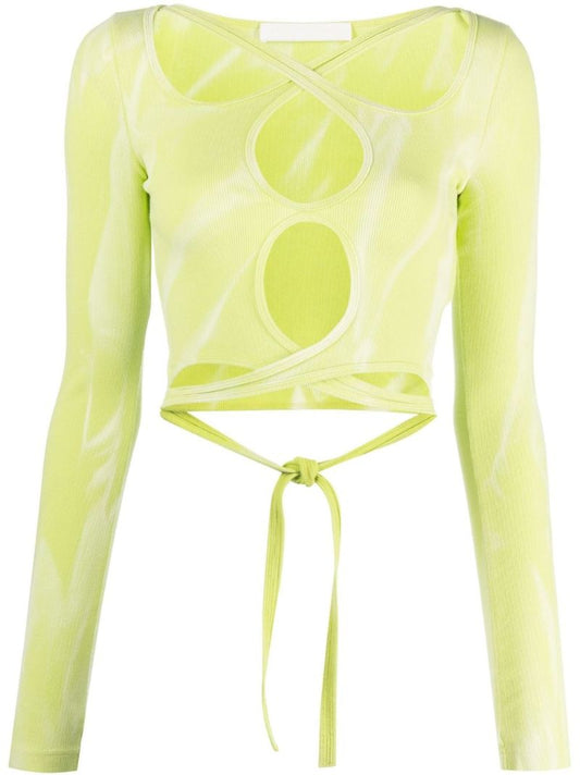 Green Interlink Cut-out Detail Long-sleeve Top