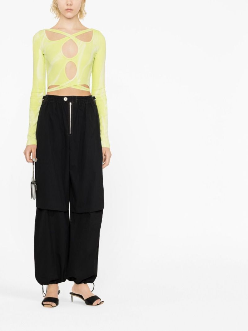 Green Interlink Cut-out Detail Long-sleeve Top