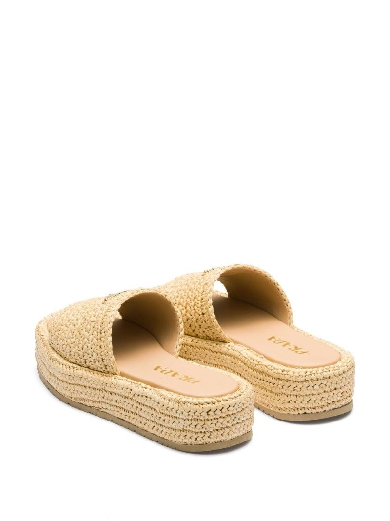 Neutral Raffia Flatform Slides