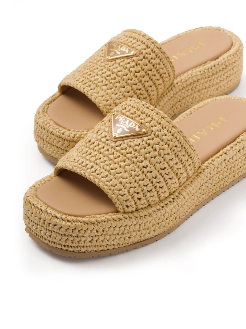 Neutral Raffia Flatform Slides