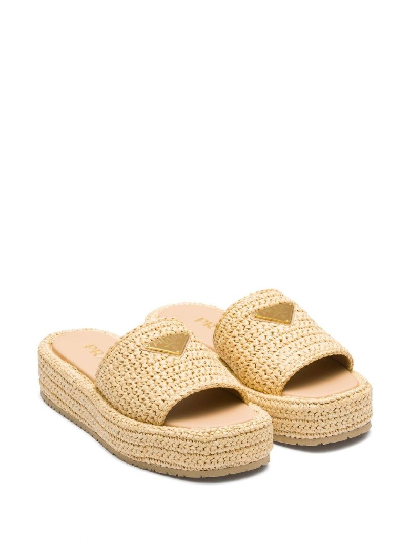 Neutral Raffia Flatform Slides