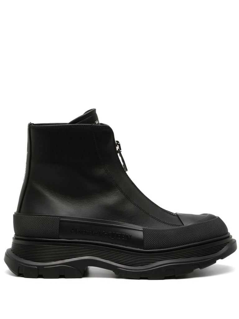 Black Tread Slick Leather Boots