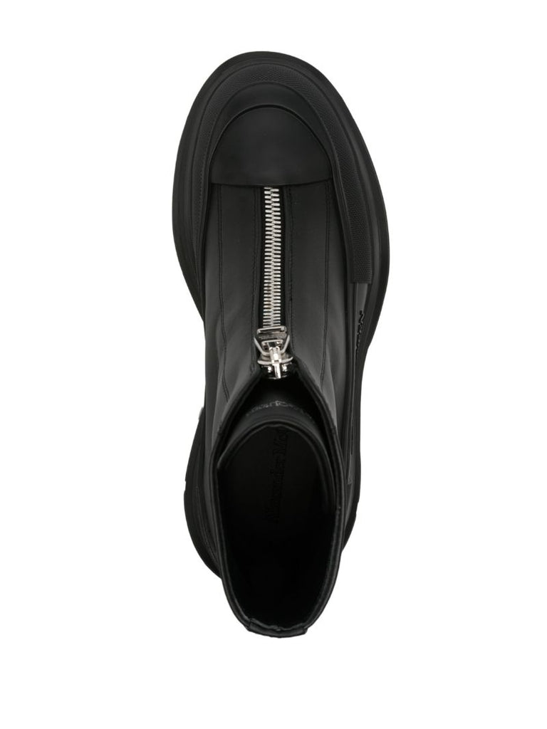 Black Tread Slick Leather Boots