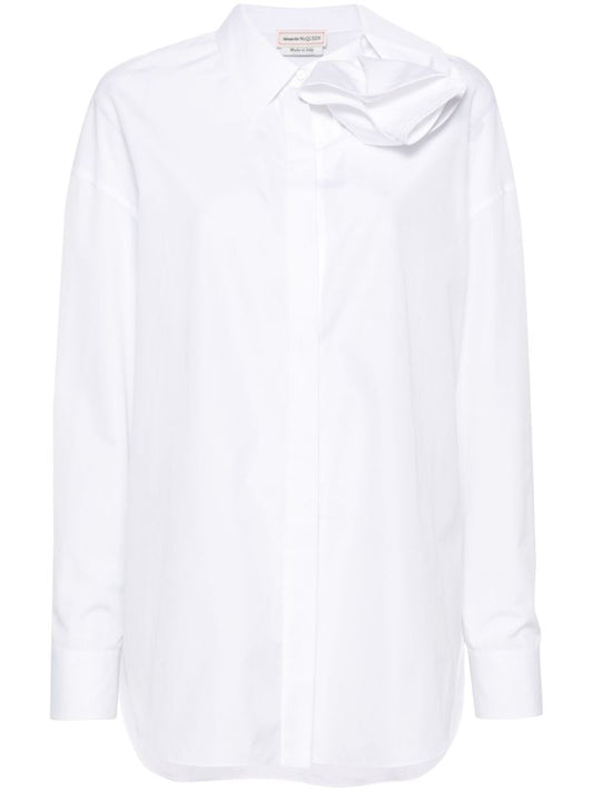 White Draped Orchid Cotton Shirt