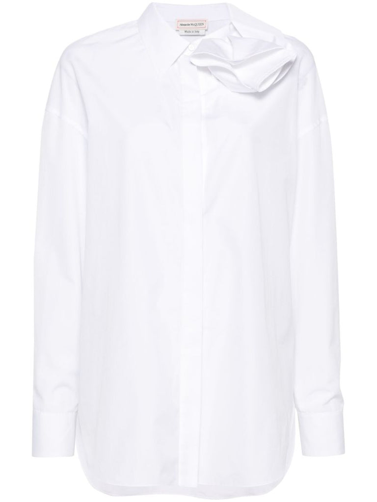 White Draped Orchid Cotton Shirt
