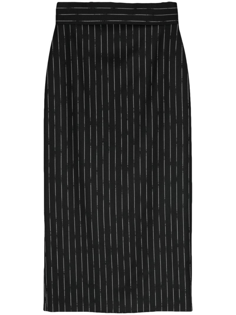 Black Striped Wool Midi Skirt