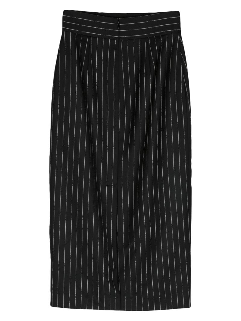 Black Striped Wool Midi Skirt