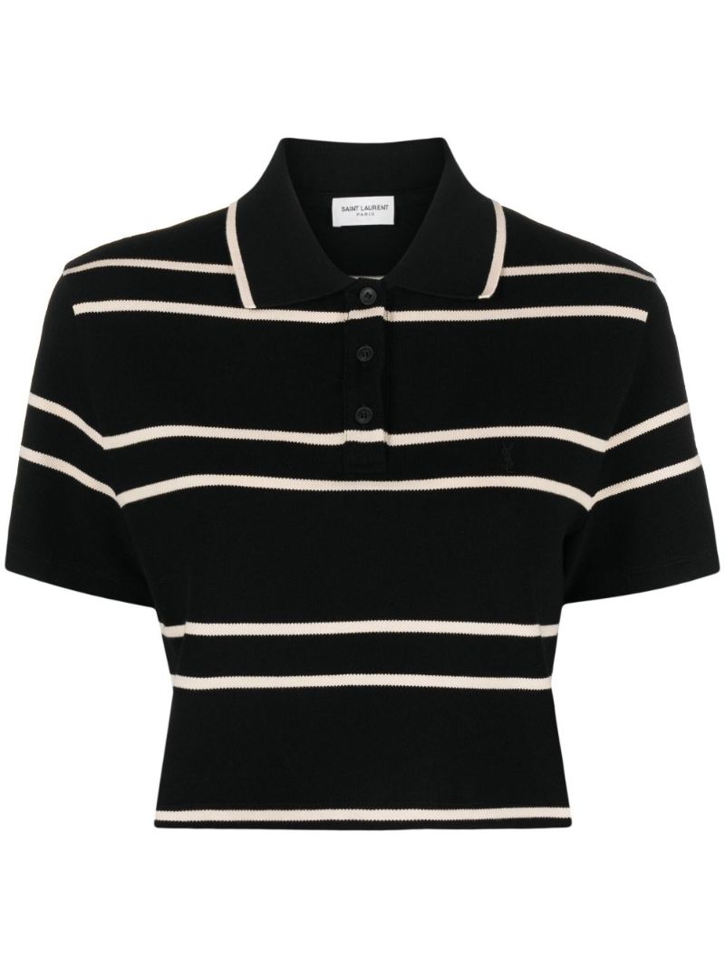 Black Striped Cotton Polo Shirt