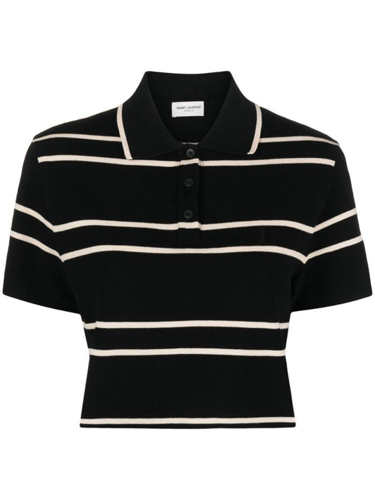 Black Striped Cotton Polo Shirt