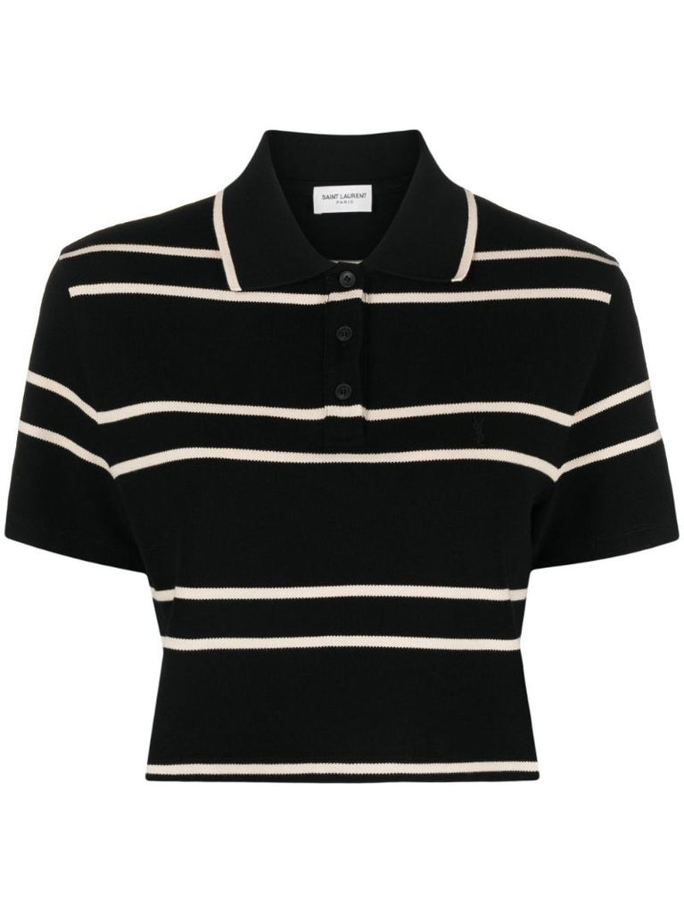 Black Striped Cotton Polo Shirt