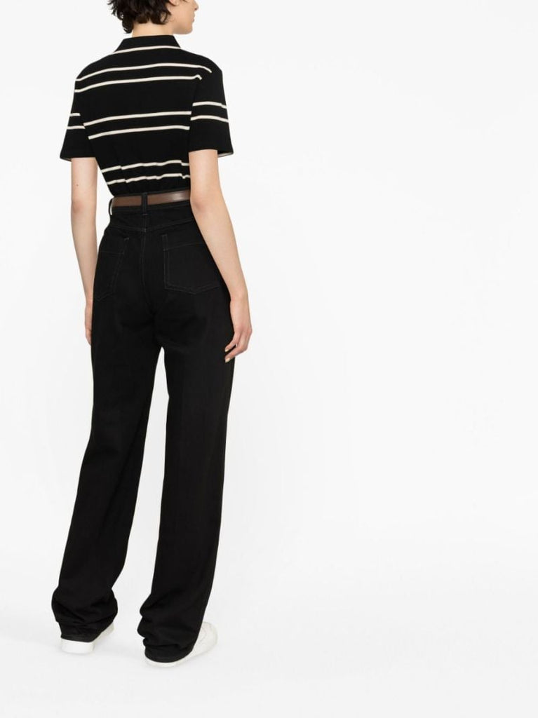 Black Striped Cotton Polo Shirt