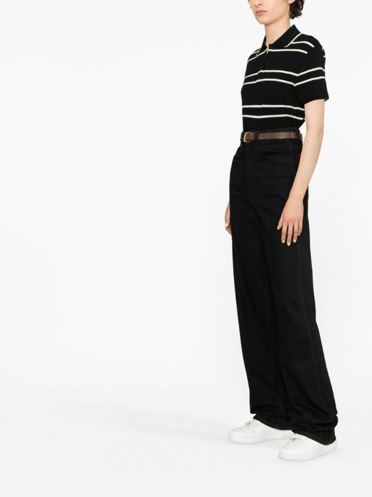 Black Striped Cotton Polo Shirt