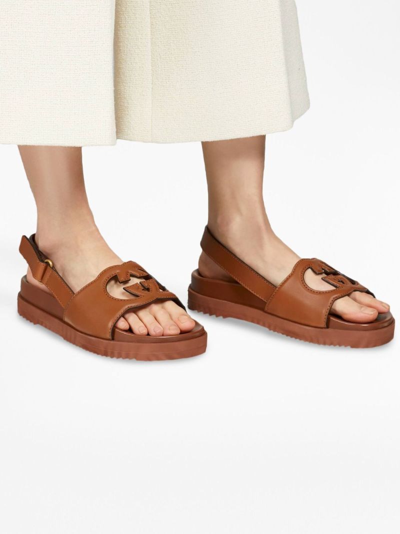 Brown Interlocking G Leather Sandals
