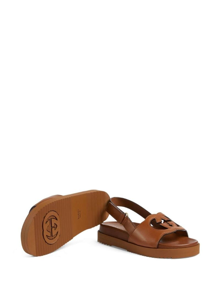 Brown Interlocking G Leather Sandals