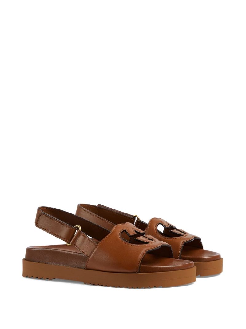 Brown Interlocking G Leather Sandals