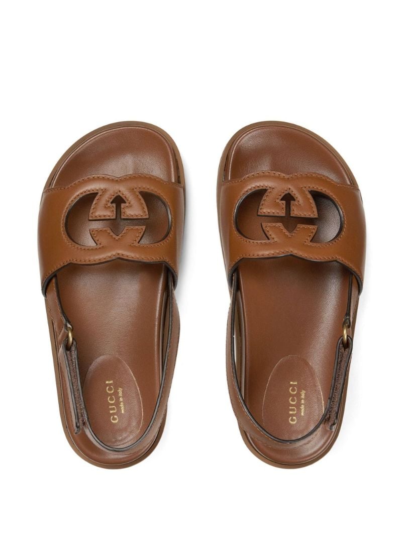 Brown Interlocking G Leather Sandals