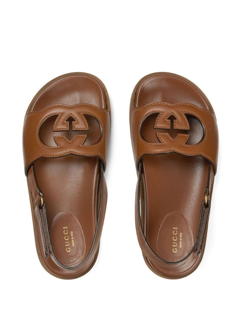 Brown Interlocking G Leather Sandals