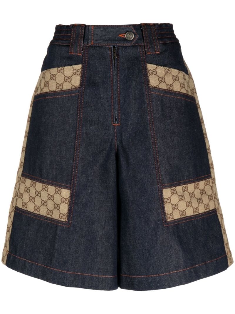 Blue Gg Jacquard Denim Shorts