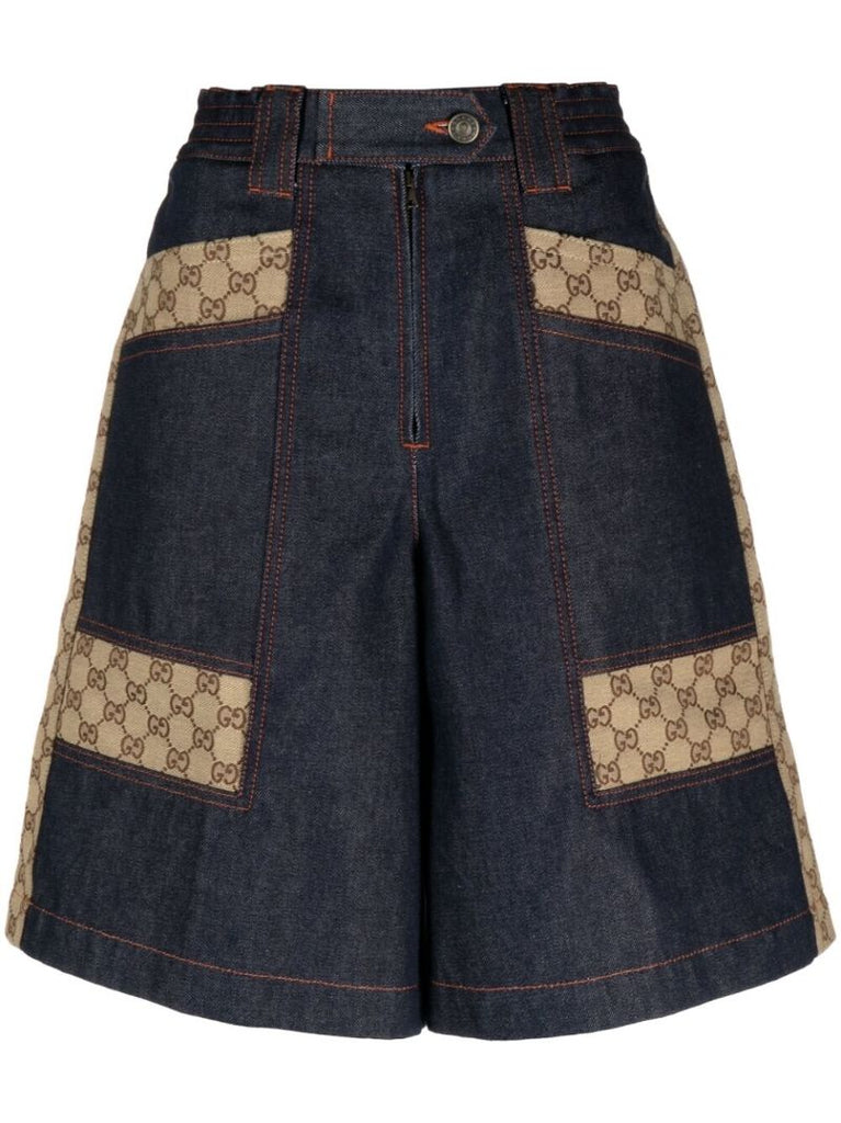 Blue Gg Jacquard Denim Shorts