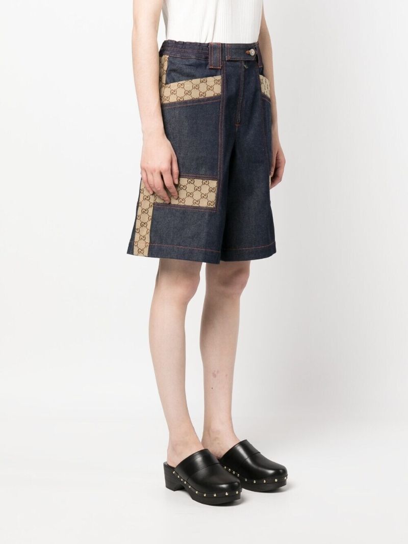 Blue Gg Jacquard Denim Shorts