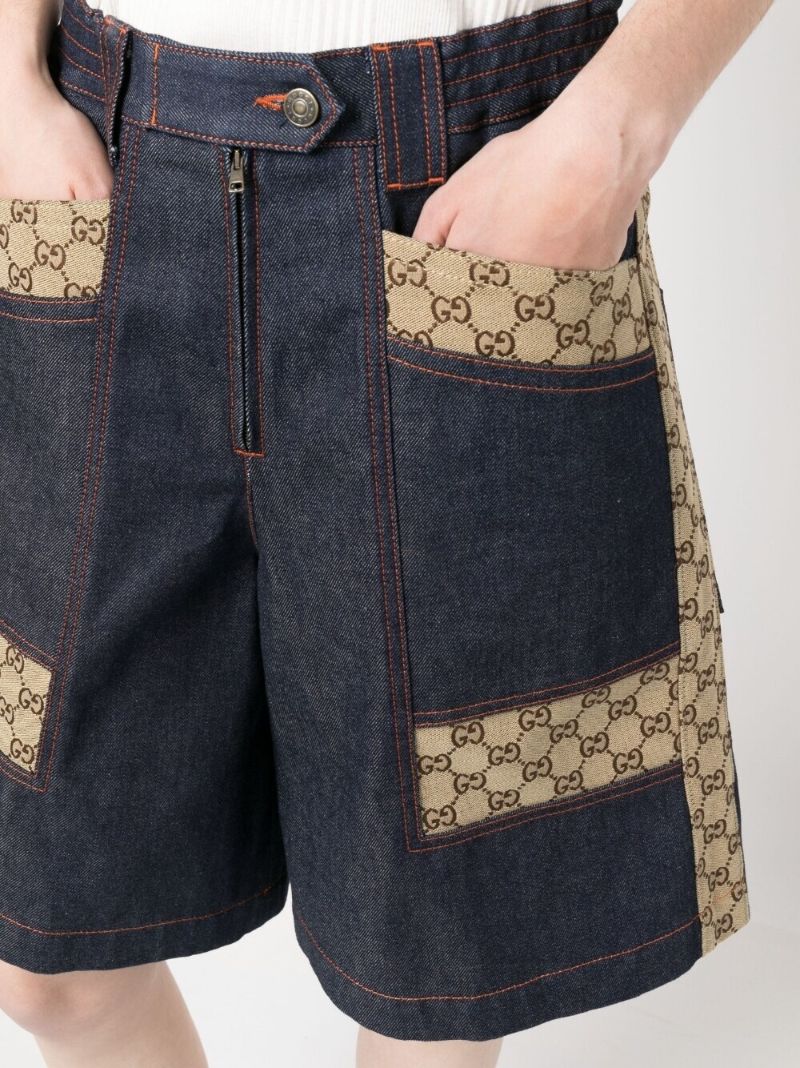 Blue Gg Jacquard Denim Shorts