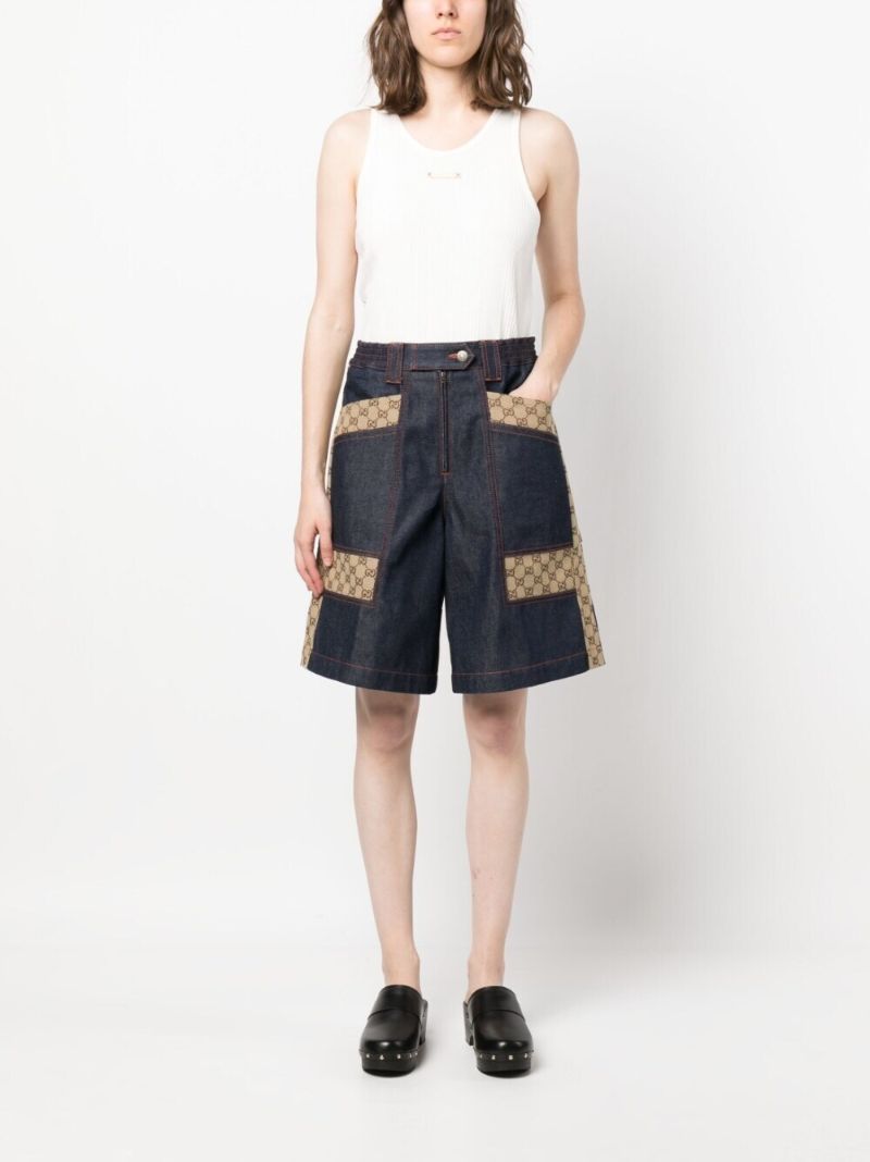 Blue Gg Jacquard Denim Shorts