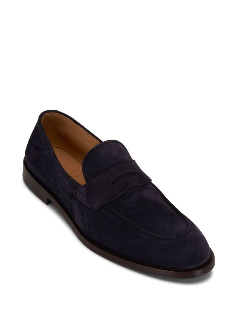 Blue Penny-slot Suede Loafers